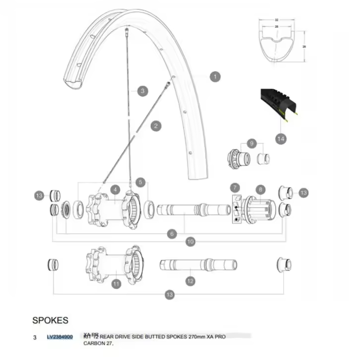 Mavic Radios Traseros Derechos Xa Pro Carbon 27.5 2017-18 12 Unidades - 1