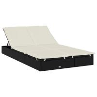 vidaXL Tumbona 2 personas ratán sintético con cojines Negro y crema, Gris, Negro Sillas de Exterior Ideal para jardín, playa, piscina, terraza Tumbona Piscina Tumbonas Playa Tumbonas Jardín Exterior - details 1
