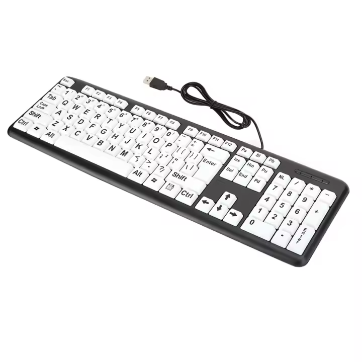 Teclado Para Visión Baja Negro Con Teclas De Impresión Gruesa Y Teclado Conexión USB Cableado Para Ancianos 104 Teclas - 1