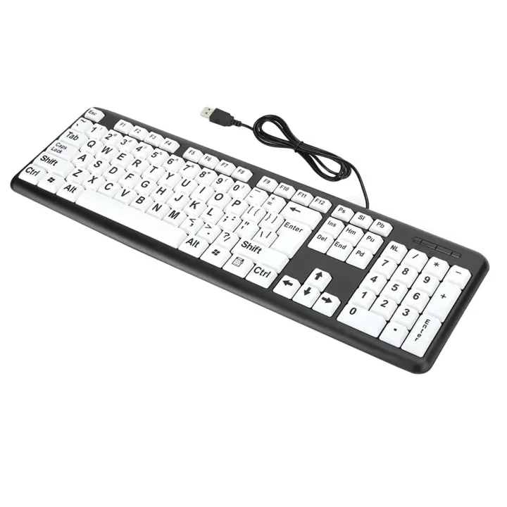 Teclado Para Visión Baja Negro Con Teclas De Impresión Gruesa Y Teclado Conexión USB Cableado Para Ancianos 104 Teclas - 1
