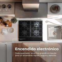 Placa de Gas EVVO V70 Glass, 4 quemadores con Wok, Encimera de cristal templado, Gas Natural/Butano - details 2