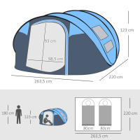 Outsunny Tienda de Campaña Pop up para 4-5 Personas Tienda de Camping Instantánea con Ventanas Bolsillos y Bolsa de Transporte Impermeable Anti-UV 263,5x220x123 cm - details 2