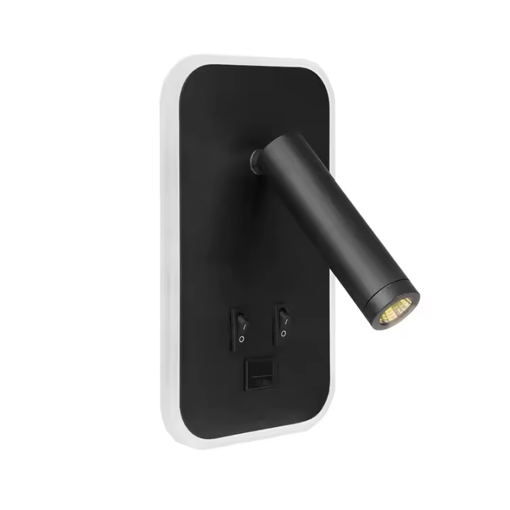 Lámpara de pared led Luz Lectura cabina con interruptor Puerto Carga USB dormitorio iluminación del humor proyector ajustable (3W 3000K + 9 6000K) Negro - 1