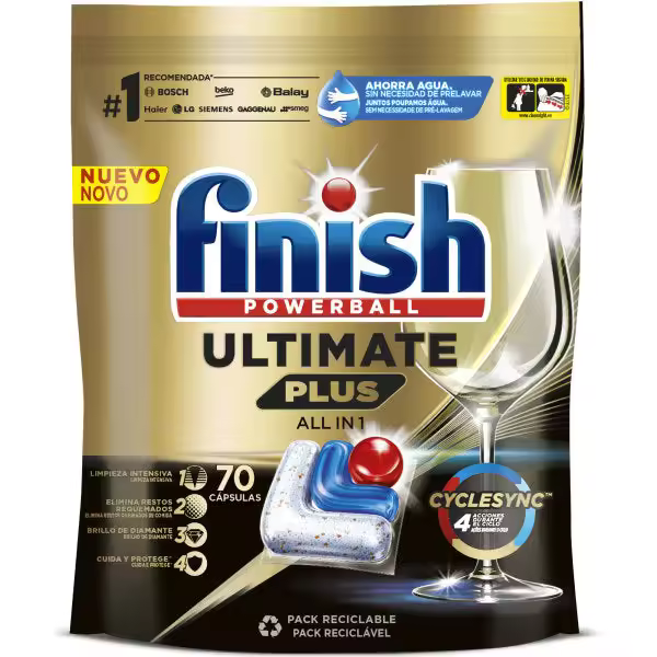 Finish - Finish Powerball Ultimate Plus All in 1, pastillas para el lavavajillas, 70 pastillas - 1