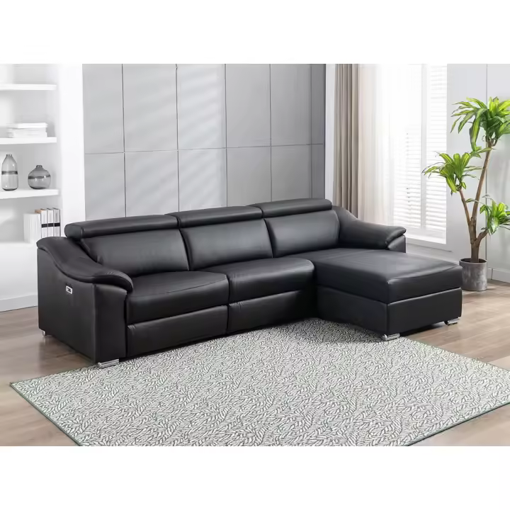 Vente-unique - Sofá rinconera relax eléctrico de piel de calidad superior negro PEDRERA - Ángulo derecho - 1