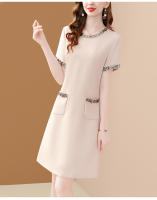 Vestido A-Line Elegante Para Mujer EVNISI Con Bordado En Cuello O Y Mangas Cortas Slim Office Lady Casual Para Oficina Y Fiestas - details 9