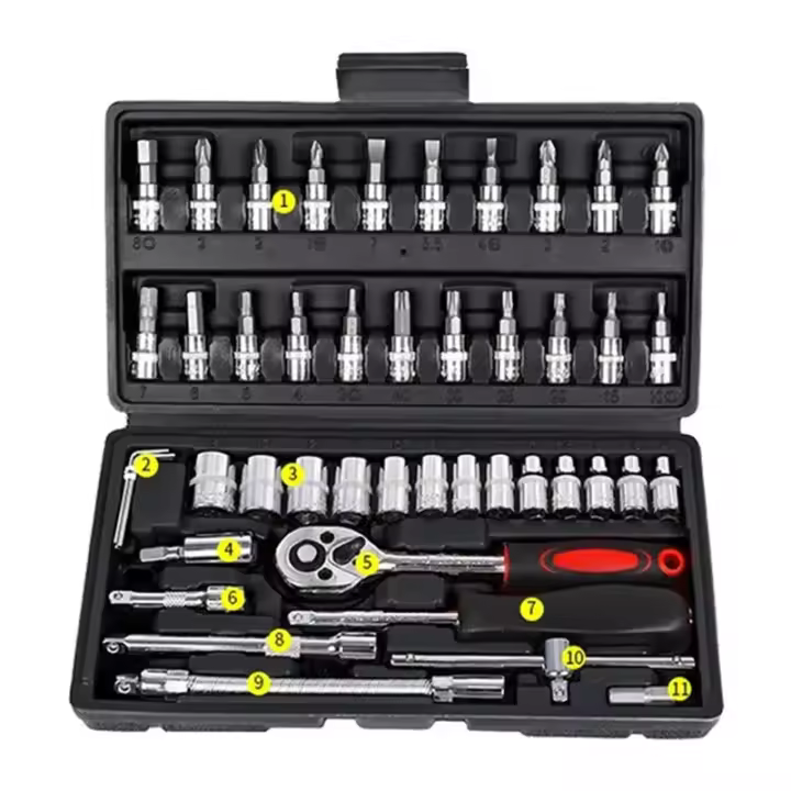 Juego De Herramientas De Torque Y Llaves De 46 Piezas 1/4 Pulgada Para Reparación De Coches Conjunto De Herramientas Manuales De Auto Reparación - 1