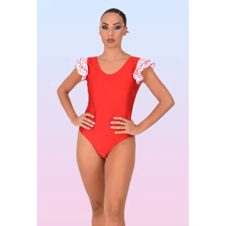 Body Flamenco Rojo de mujer con Volantes en los hombros con Lunares Anuka - 1