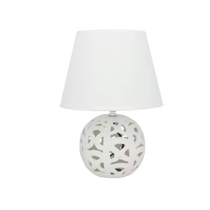 GISSED - Lámpara de Mesa con Base de Cerámica Calada en Diseño Esférico y Pantalla Blanca – Iluminación Decorativa para Dormitorios, Salas y Oficinas – Compatible con Bombillas LED y Tradicionales – Estilo Elegante y Sofisticado - 1