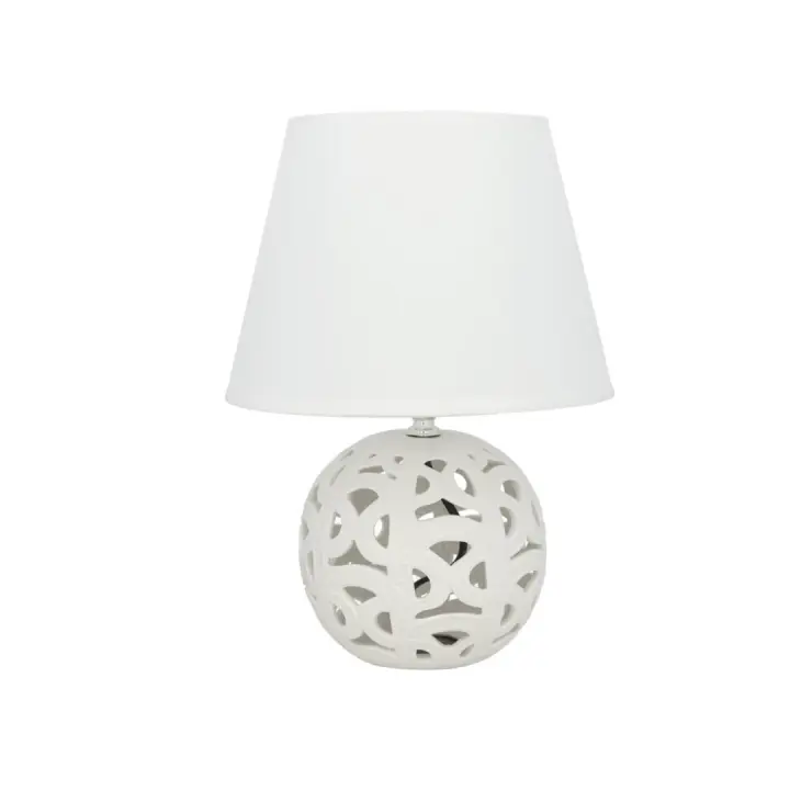 GISSED - Lámpara de Mesa con Base de Cerámica Calada en Diseño Esférico y Pantalla Blanca – Iluminación Decorativa para Dormitorios, Salas y Oficinas – Compatible con Bombillas LED y Tradicionales – Estilo Elegante y Sofisticado - 1