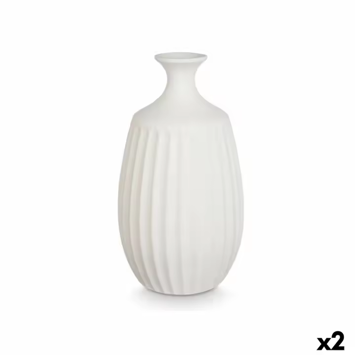 Jarrón Blanco Cerámica 21 x 39 x 21 cm (2 Unidades) - 1