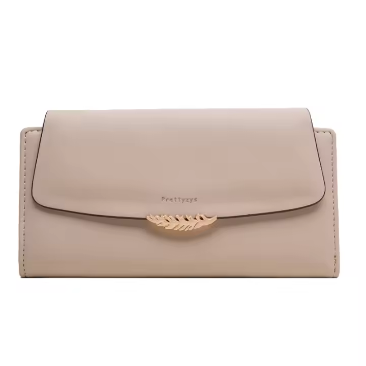 Cartera Larga Preppy Estilo Japón Y Corea Pequeña Fresca PU Con Hebilla De Hoja Color Sólido Cierre De Cremallera Doblete Para Documentos Y Tarjetas - 1