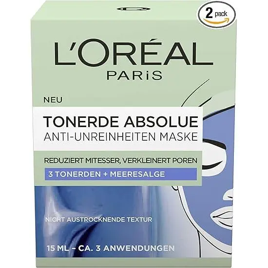 L'Oréal Paris Tonerde Absolue - Mascarilla antiimpurezas (2 unidades de 15 ml) - 1