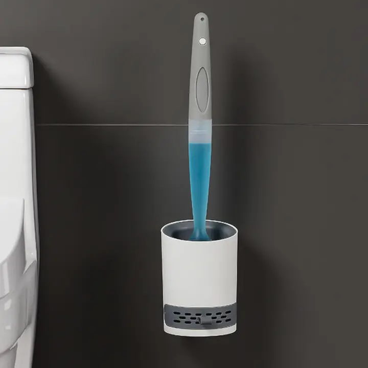 Juego De Cepillo De Inodoro Recargable Con Soporte Montado En La Pared Silicona TPR Para Limpieza De Esquinas Herramientas De Baño MOV - 1
