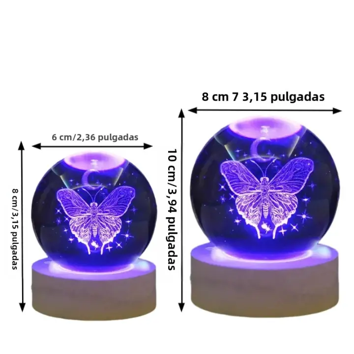 Lámpara De Noche De Bola De Cristal Con Danza De Mariposa Lunar Grabado Con Láser 3D Decoración De Vidrio Pulido Moderna Para Navidad - 1