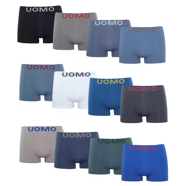 Uomo Boxer Lycra Hombre Sin Costuras Pack 12 Colores Lisos - Comodidad Deportiva Transpirable - 1
