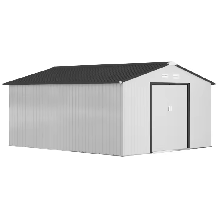 Outsunny Cobertizo de Jardín 340x386x200 cm 12,4 m²  Caseta Exterior de Acero para Almacenamiento de Herramientas con Puertas Correderas y Ventilaciones - 1