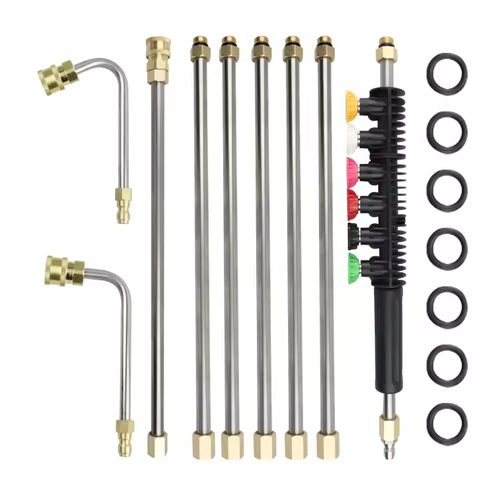 Pistola de limpieza de alta presión para jardín de 9 piezas, juego de pistola de agua para lavado de autos, varilla de extensión de acero inoxidable, varilla de extensión, boquilla de pistola de agua de lavado - 1
