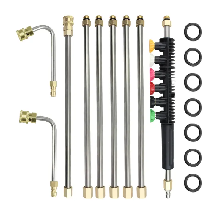 Pistola de limpieza de alta presión para jardín de 9 piezas, juego de pistola de agua para lavado de autos, varilla de extensión de acero inoxidable, varilla de extensión, boquilla de pistola de agua de lavado - 1