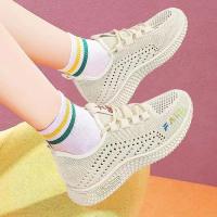 Zapatos Planos Para Mujer Estilo Coreano Nuevos De Verano 2024 Color Sólido Transpirables Talla 35-41 Deporte Casual Con Cordones Mesh Y Suela De Goma - details 4