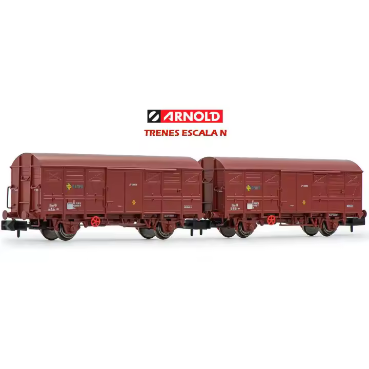 ARNOLD - SET 2 VAGONES CERRADOS TIPO J2 RENFE COLOR ROJO OXIDO - ESCALA N (1/160) - ARNOLD HN6523 - 1