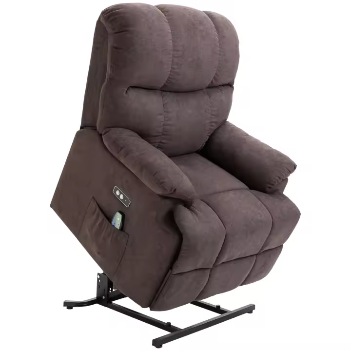 HOMCOM Sillón con ayuda para pararse, sillón de masaje, sillón de televisión ajustable, sillón de relajación eléctrico con 8 puntos de masaje vibratorio, conexión USBIttstelle, mando a distancia, terciopelo, marrón oscuro - 1