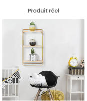 Estante de pared de madera maciza de 3 capas, estante de partición de hierro para pared del hogar, estante de almacenamiento creativo 40×23×12CM - details 3