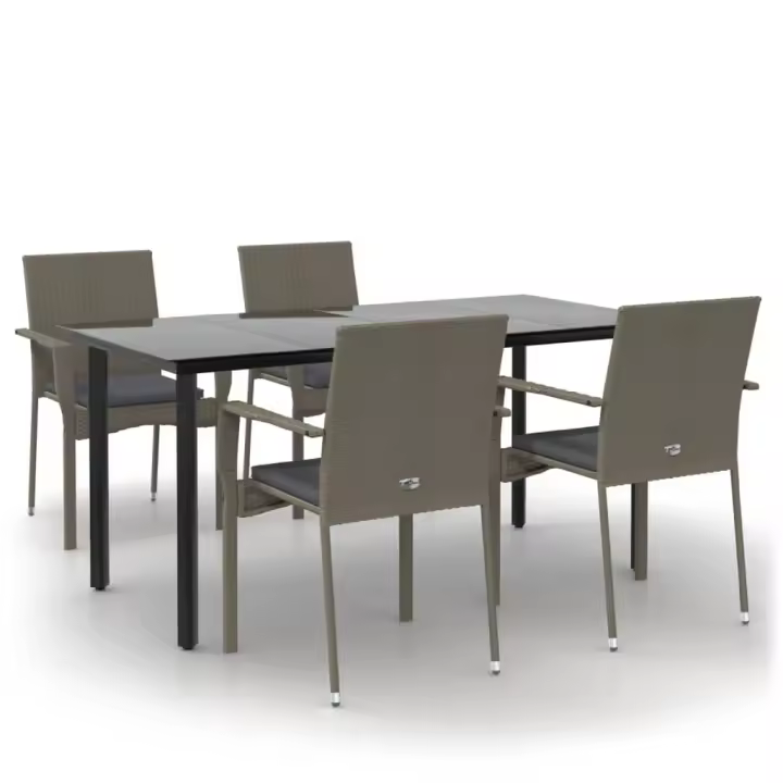 vidaXL Set comedor jardín 5 pzas y cojines ratán sintético negro gris - 1