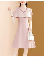 Vestido EVNISI De Verano Para Mujer Elegante Con Lazo Y Manga Mariposa Slim Para Oficina Vestido A-lineado De Color Rosa Dulce Con Cuello Redondo Y Cierre De Cremallera - details 7
