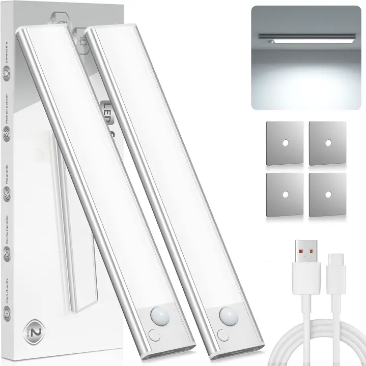 Luz LED Sensor Movimiento Cocina - Armario Luces Pilas Adhesiva Recargable Lampara sin Cables Bajo Mueble Interior Armarios Tira Lamparas Magnetica Pared Barra Light Iluminacion Inalambrica Lights USB - 1