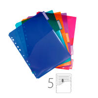 Pack 5 Separadores XTRA A5 Supra Colors en 5 Colores para todas las Carpeta de Anillas - Separadores en Polipropileno 100% ECO con Bolsillo y 10 indicadores adhesivos by Office Box. - details 0