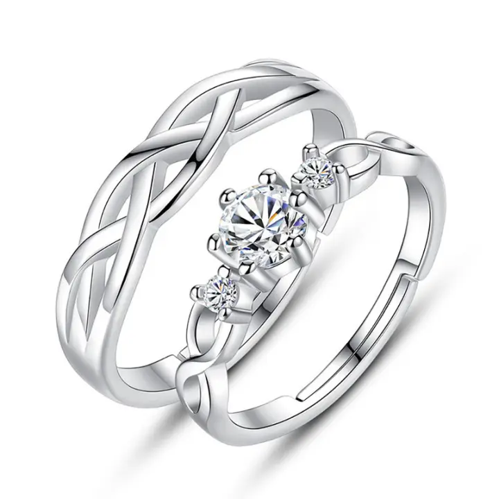 Anillo de Bodas de Piedras preciosas Réglable Plata de Ley 925 Pareja Bague Conjunto de anillos de Diamantes de Plata - 1