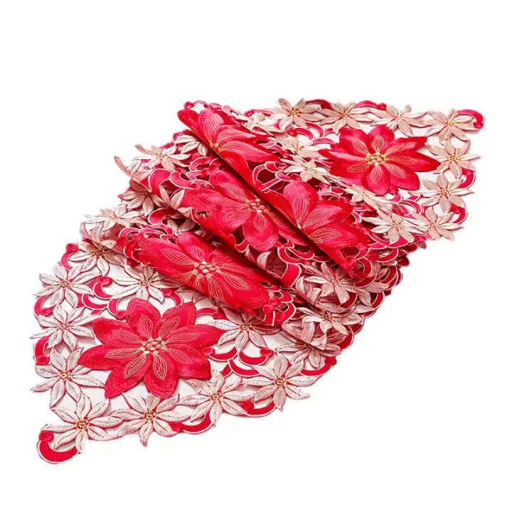 Camino de mesa bordado de Navidad, ahuecado mantel de té, para restaurante, comedor, fiesta, eventos de banquete, 15x70 pulgadas - 1
