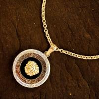 Conjunto Dúo Cadena Rolo 1.80 mm 45 cm  y Colgante Medusa con Ónix Oro 18 Kilates ( 750 m/m ) - details 1