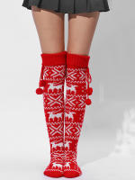 Calcetines De Navidad Para Mujer Con Patrón De Reindeer Over-the-Knee Gruesos Y Calurosos Con Pompom Calcetines De Invierno - details 5