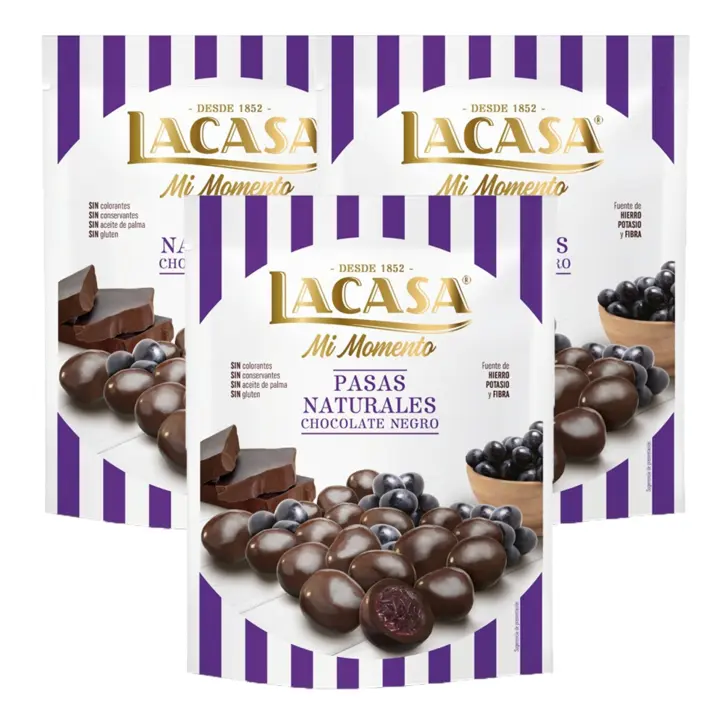 Lacasa Lote de 3x Bolsitas Mi Momento Pasas con Chocolate negro 150G - 1