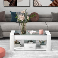 Mesa de café con encimera de Vidrio para Sala de estar, armios y casilleros, Blanco 100x50x40 cm - details 0