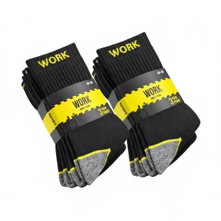 Pack 6 Calcetines Trabajo de Hombre WORK  Algodón 95% Seguridad Botas Reforzados Transpirables Antirozaduras Talla 40-46 - 1