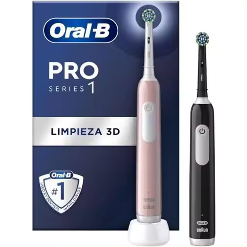 Oral-B | Pro Series 1 - Cepillo de dientes eléctrico, paquete doble, 2 cabezales de cepillo, 3 modos de cepillado y sensor de presión para cuidado dental, rosa/negro - 1