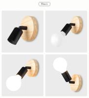 Vintage Wooden Indoor Wall Lamp, Retro Industrial E27 Wall Light with 180° Rotation (Set of 2 White) - details 1