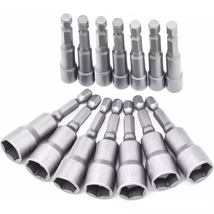 14 Piezas Destornillador Vaso 6-19mm - Adaptador de Puntas, Hexagonal para Destornillador para Taladro Manual, Destornillador Eléctrico, Llave de Tubo (Acero Cromo Vanadio) - 1