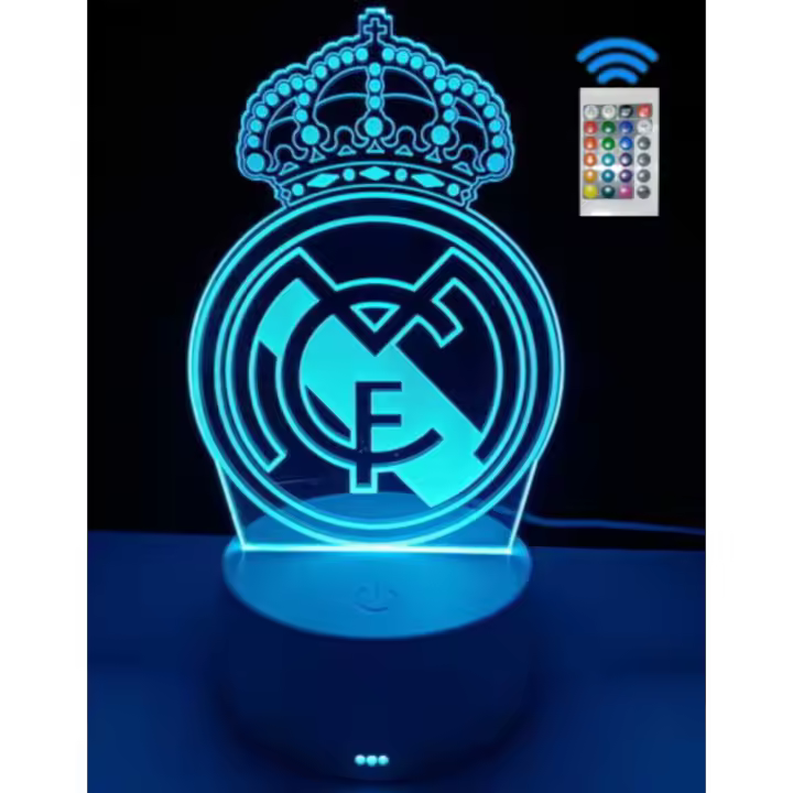 Ecogif Lámpara mesita de noche futbol lámpara decorativa LED Madrid Barcelona mando a distancia 16 colores regalo para futboleros - 1