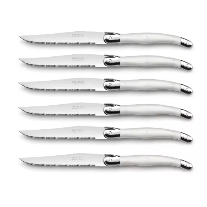 LOU LAGUIOLE RUSTIC Set 6 Cuchillos Chuleteros Inox+mango Pp 13/0 Blanco Brillo Fácil de limpiar Ecológico - 1