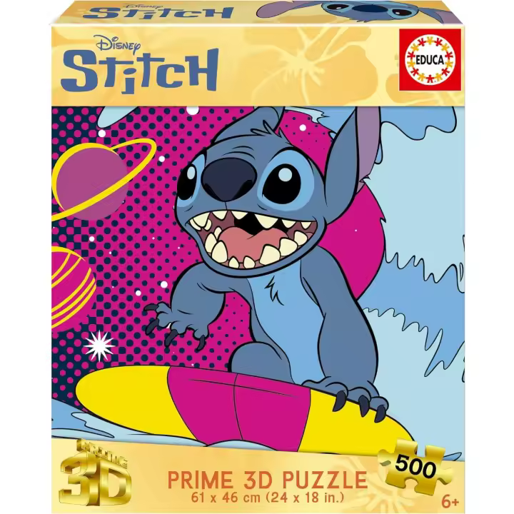 Educa - Puzzle Lenticular Stich 3D Prime de 500 Piezas . Incluye Pegamento Fix Puzzle. Medidas: 48 x 34 cm.  Educa 20272 - 1