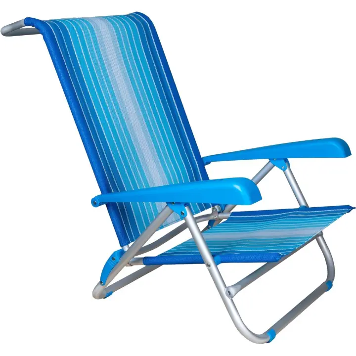 Silla Plegable de Playa con cojín, multiposición, 8 Posiciones, y Cama máx 100 kg, Estructura Reforzada, Aluminio y PVC - 1