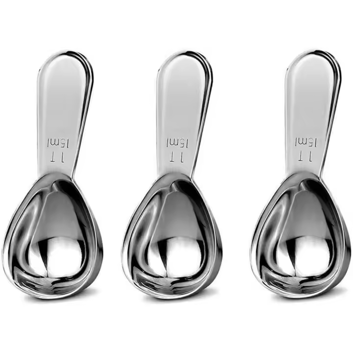 Juego de Cucheras medidores para Café, Cazas de café de Maple inoxidable with short Mango, juego de Cucheras medidores para Café, Té Suelto, Azúcar or harina (3 piezas Cortas de 15 ml) - 1