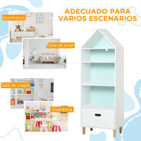 HOMCOM Estantería de Madera Infantil Forma de Casa Librería para Niños con Compartimentos Abiertos y Cajón de 2 Colores Blanco - details 5