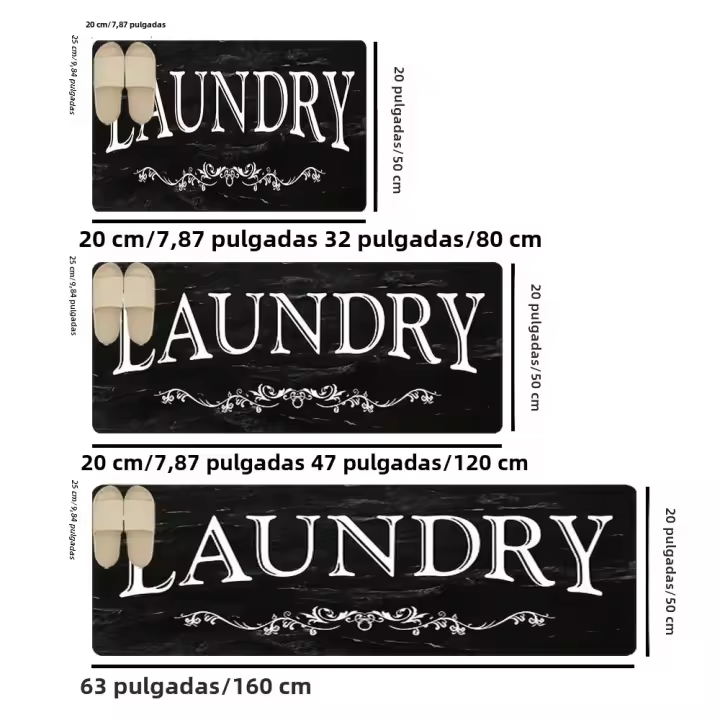 Alfombra De Lavandería Absorbente De Agua Negra Y Blanca Antideslizante Para El Hogar Decorativa Para Uso En Pared Puerta Baño Cocina - 1