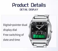 Reloj De Pulsera Cuarzo Digital Para Hombre SANDA 747 Resistente Al Agua Acero Inoxidable Estuche Cuadrado Luminoso Y Resistente Al Shock - details 14