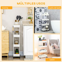 HOMCOM Carrito Auxiliar con Ruedas Carrito de Almacenamiento con 4 Cestas y 4 Ganchos Extraíbles para Cocina Baño Salón 40x19x90 cm Blanco - details 5